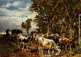 Troupeau De Vaches A L'Abreuvoir by Charles Emile Jacque